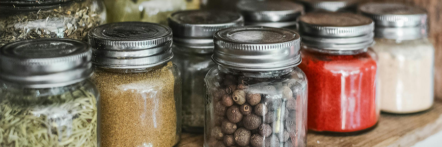 Variety of spice in individual class jars