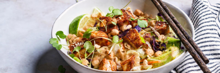 Cabbage Slaw with Crispy Tofu and Peanuts
